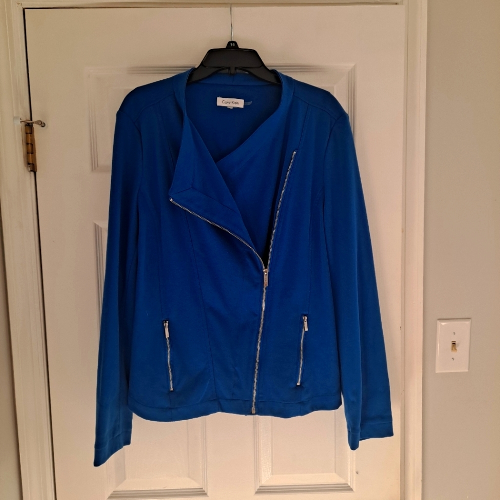 Blue Calvin Klein Faux Moto Blazer